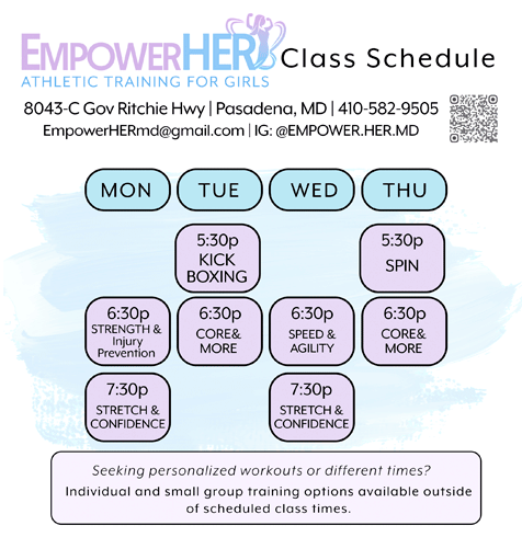 Empower HER class schedule Summer 2025
